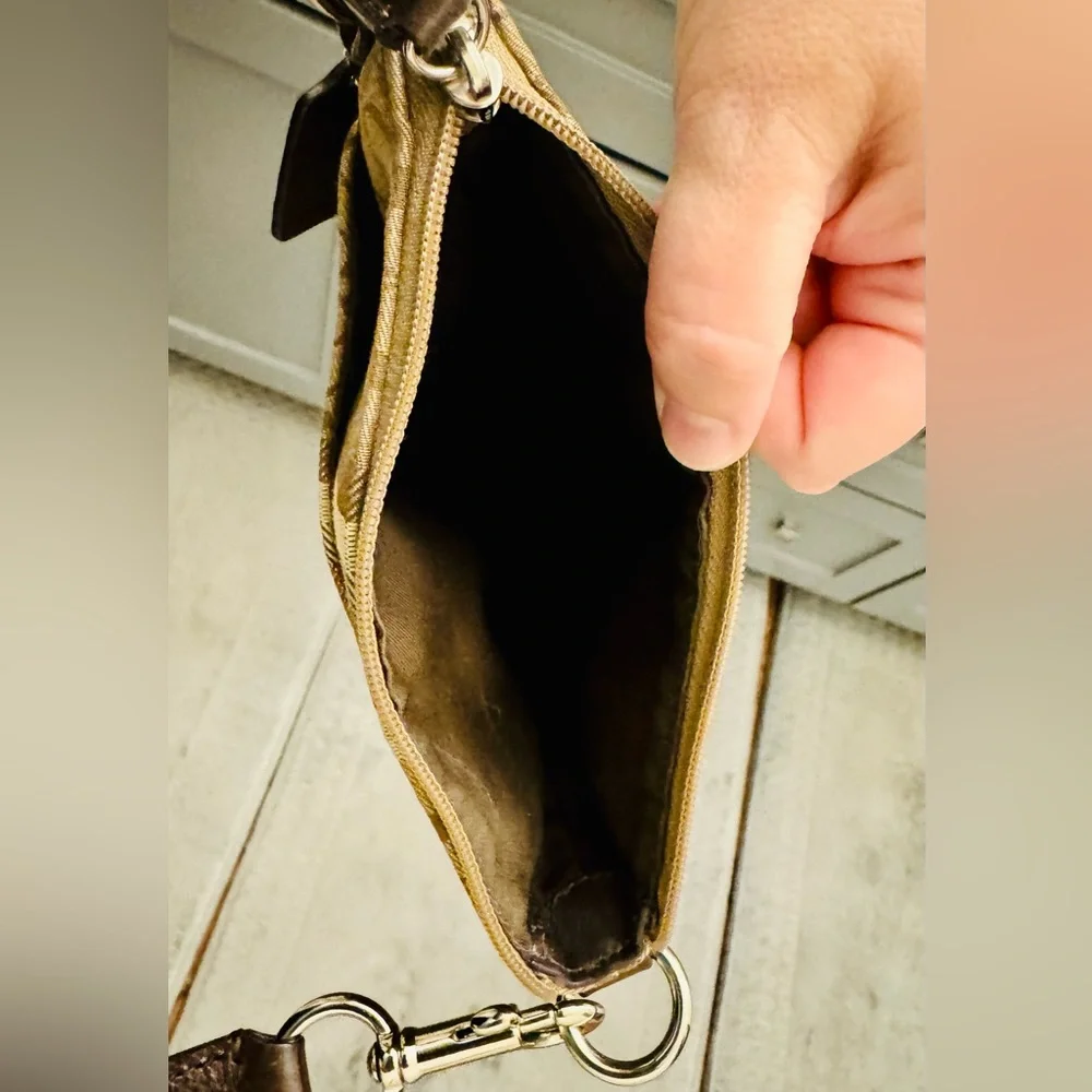 Coach Legacy Signature gold, khaki and Brown crossbody Bag. - Picture 8 of 12